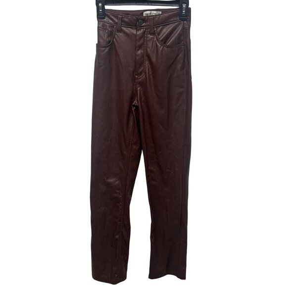 Abercrombie & Fitch 90s Straight Ultra High Rise Faux Leather Pants Brown Size 2 - Picture 1 of 8